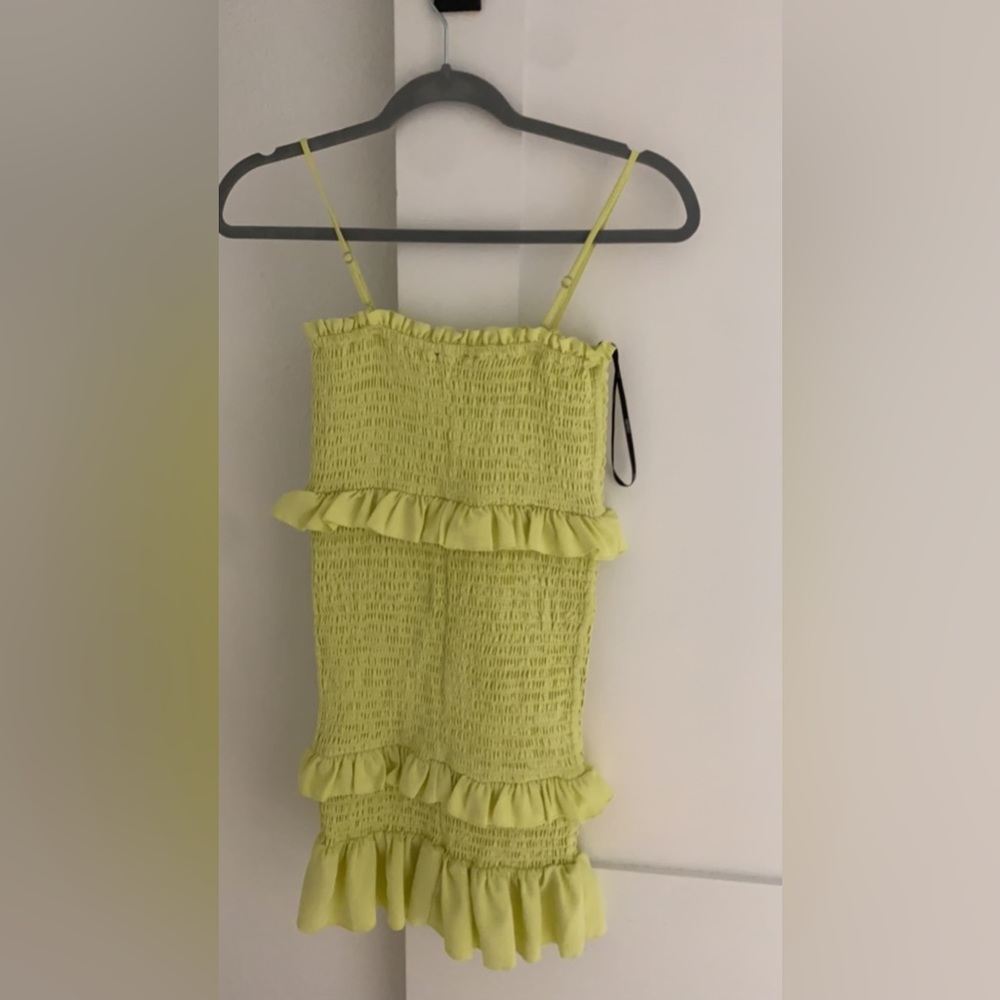 Lime colored mini dress with ruffles